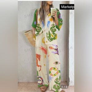Colorful Graphic Print Women's Outfit